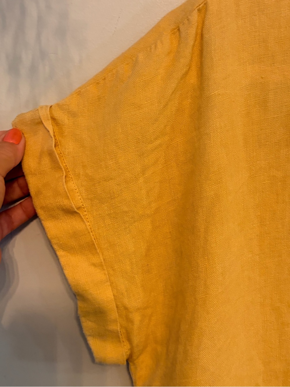 Ellen Tracy 100% Linen Mustard Yellow Tie Front Button Shirt XL Coastal Luxe - Picture 5 of 6